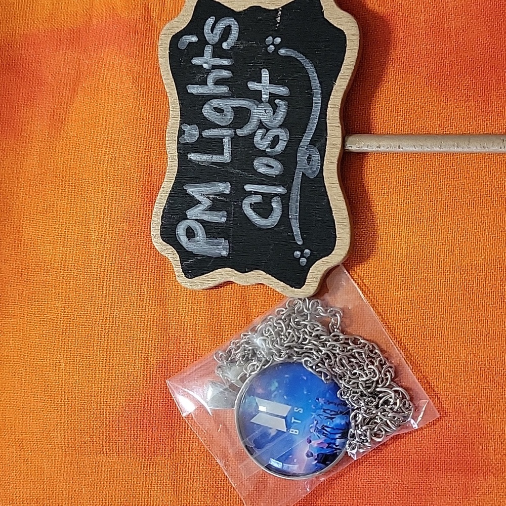 BTS Pendant with Necklace Chain Blue Silver New
